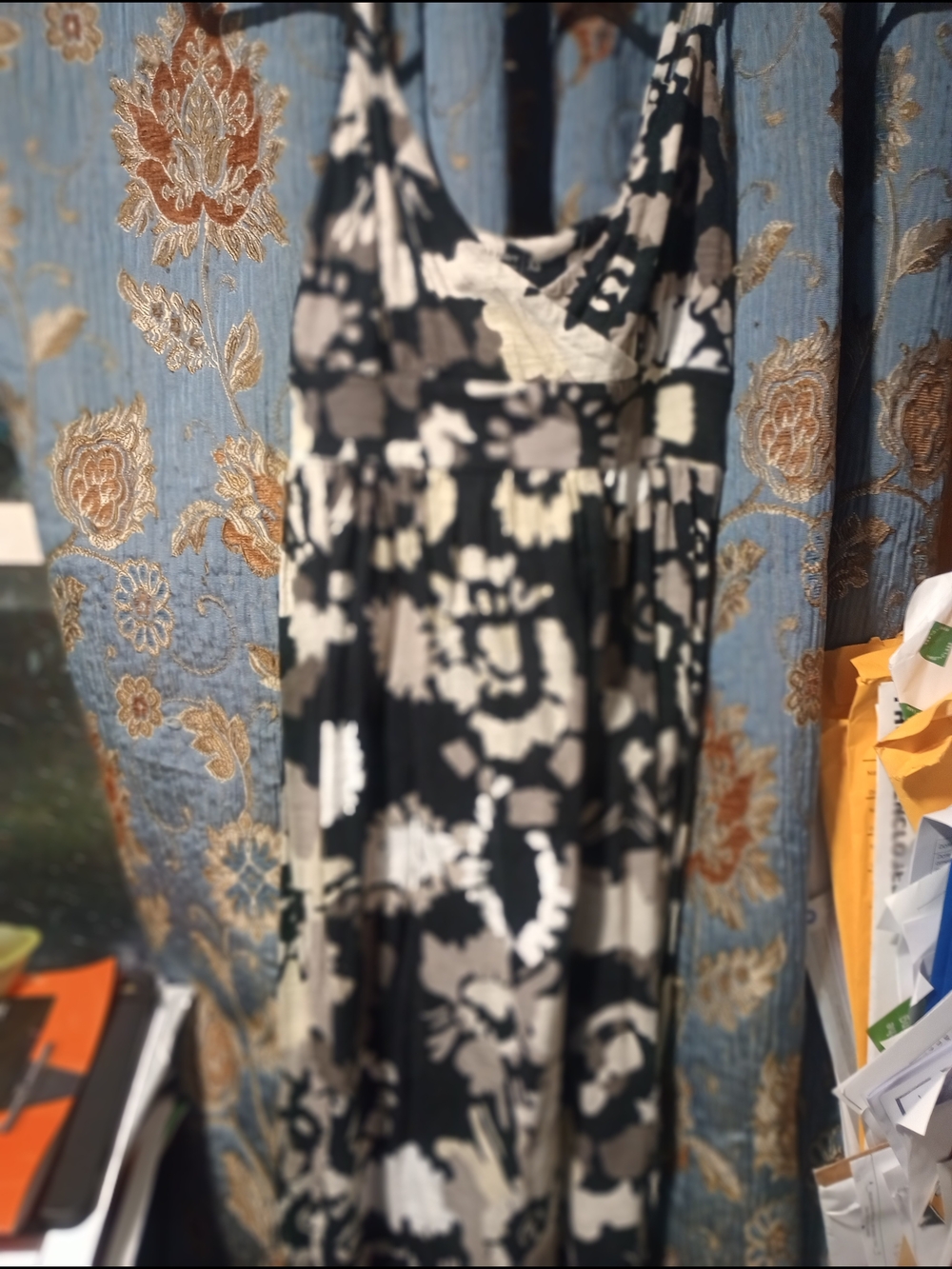 Old Navy Black, White & Gray Floral Maxi Dress